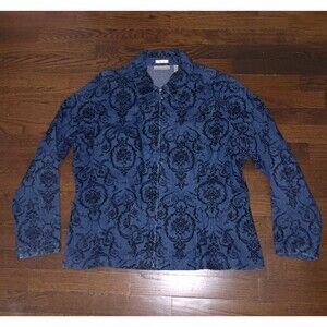 Draper's & Damon's Jean Jacket Womens 1X Blue Black Floral Embellished Denim